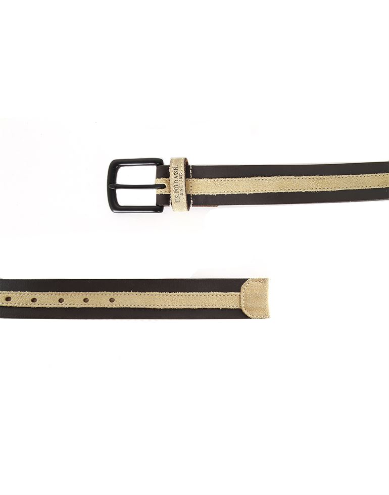 U.S. Polo Assn. Men Genuine Leather  Solid  Beige/Black Belt